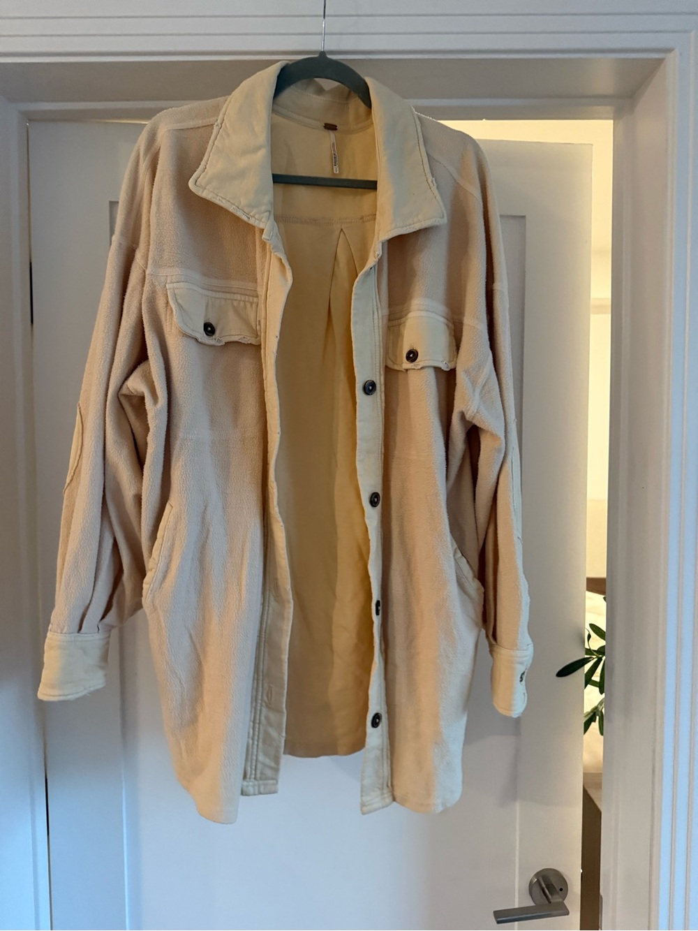 Free People Cream Button-Front Shacket Jacket